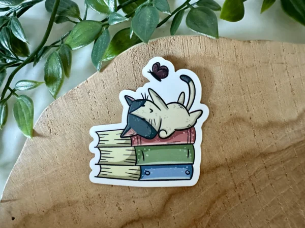 Cat with Butterfly Die Cut Sticker