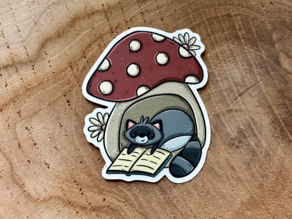Raccoon & Mushroom Die Cut Sticker