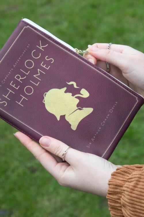 Sherlock Holmes Silhouette Burgundy Book Pouch Purse Clutch