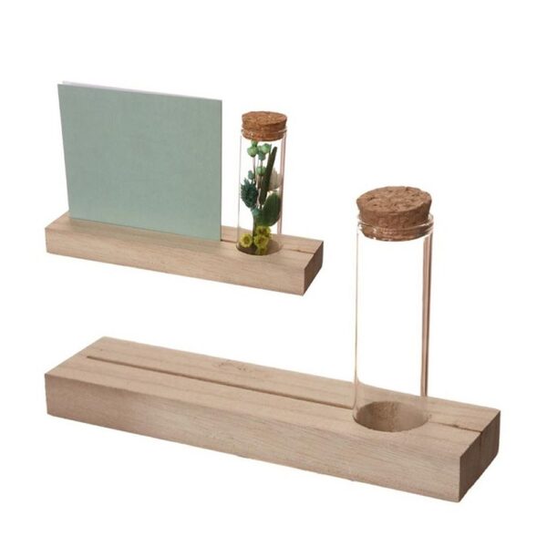 Wooden card holder with vase