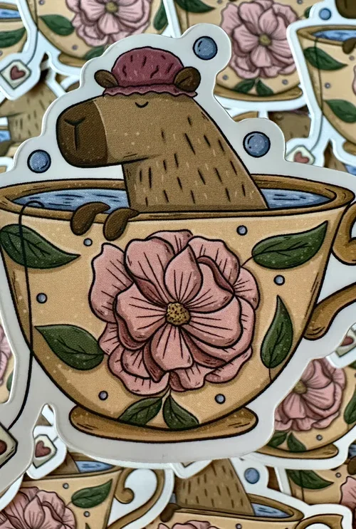Capybara Tea Die Cut Sticker
