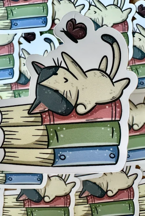 Cat with Butterfly Die Cut Sticker
