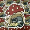 Raccoon & Mushroom Die Cut Sticker