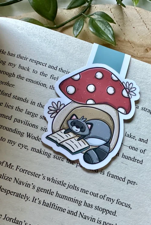 Raccoon & Mushroom Magnetic Bookmark