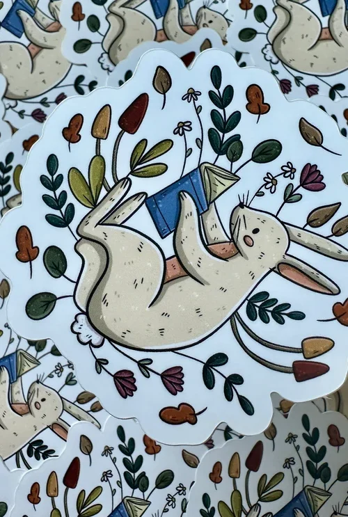 Reading Bunny Die Cut Sticker