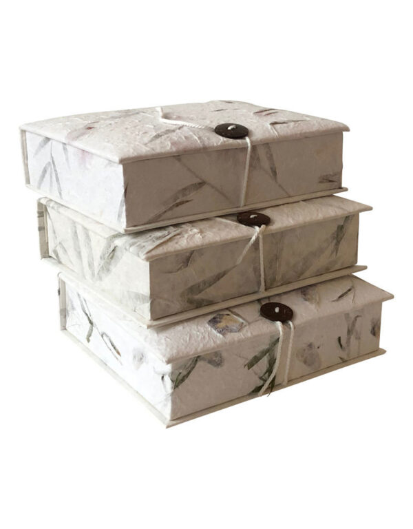 Keepsake box, closure string and button Bougainville