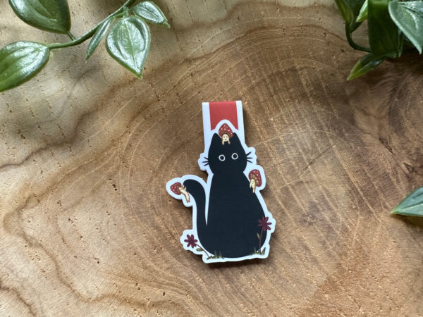 Black Cat with Mushrooms Magnetic Bookmark