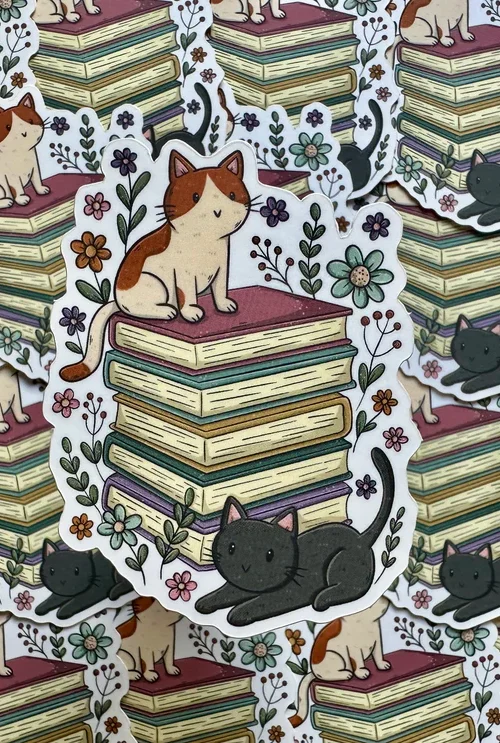 Cats &Books Die Cut Sticker