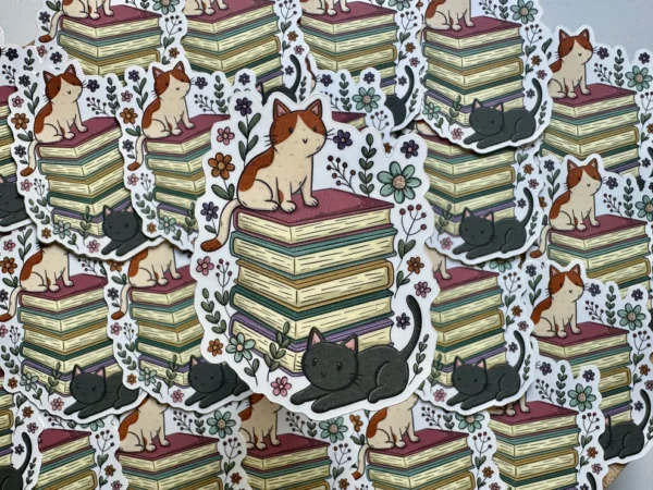 Cats &Books Die Cut Sticker