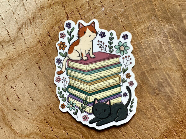 Cats &Books Die Cut Sticker